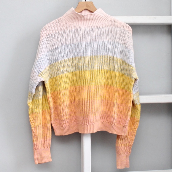 LC Lauren Conrad Sweaters - LC Lauren Conrad Rainbow Striped Pullover Mock Neck Knit Sweater Size Medium
